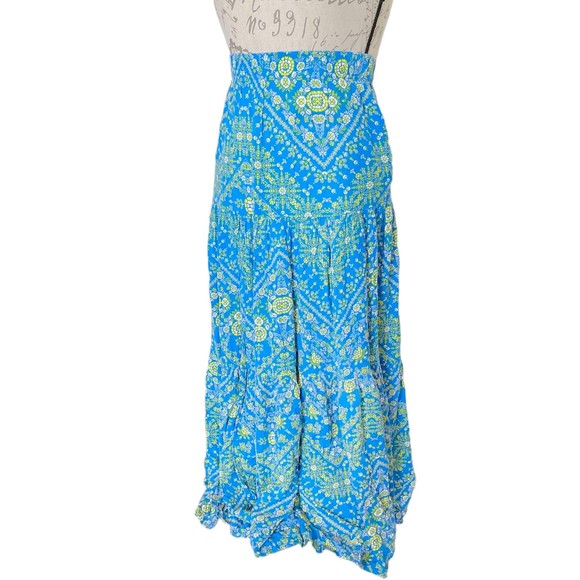 Scoop Womens Skirt Size XS Floral Print Maxi Blue Full Long Gypsy Blue Yellow - Picture 3 of 11